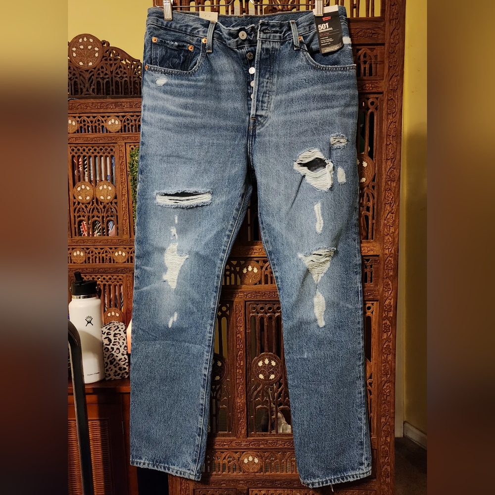 Levi's Blue High Rise Jeans with Distressed Details
